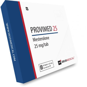 Deus Medical Provimed 25 delivers Mesterolone (Proviron) 25mg per tablet, a powerful androgenic support compound used to improve muscle definition, libido, and testosterone efficiency during both bulking and cutting cycles.